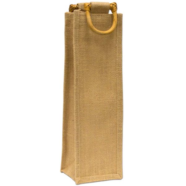 Jute Bottle Bags Featuring Cane Handles and Internal Separators -1 Bottle Without Window