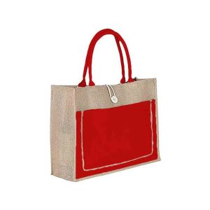 Big Jute Bag with Pocket and Button